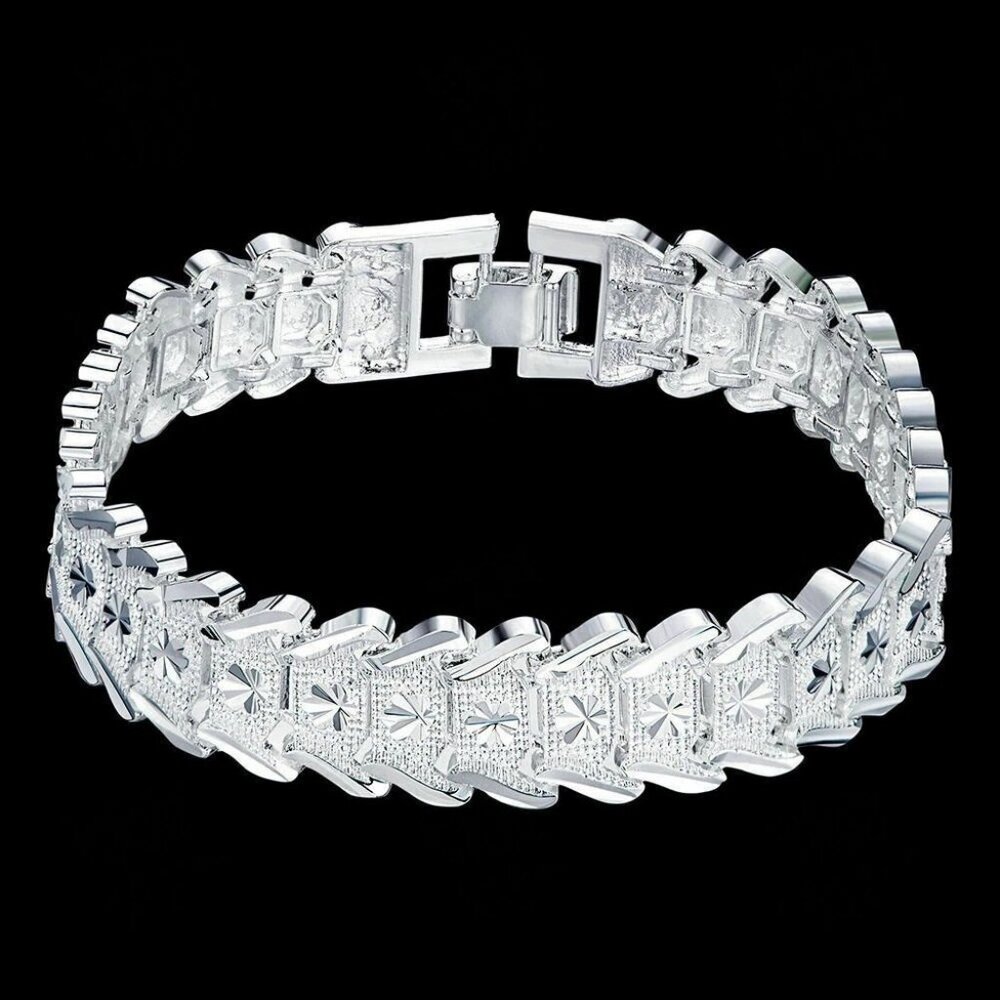 Men's 925 Sterling Silver Elegant 13mm Wide Link Chain Bracelet Unisex